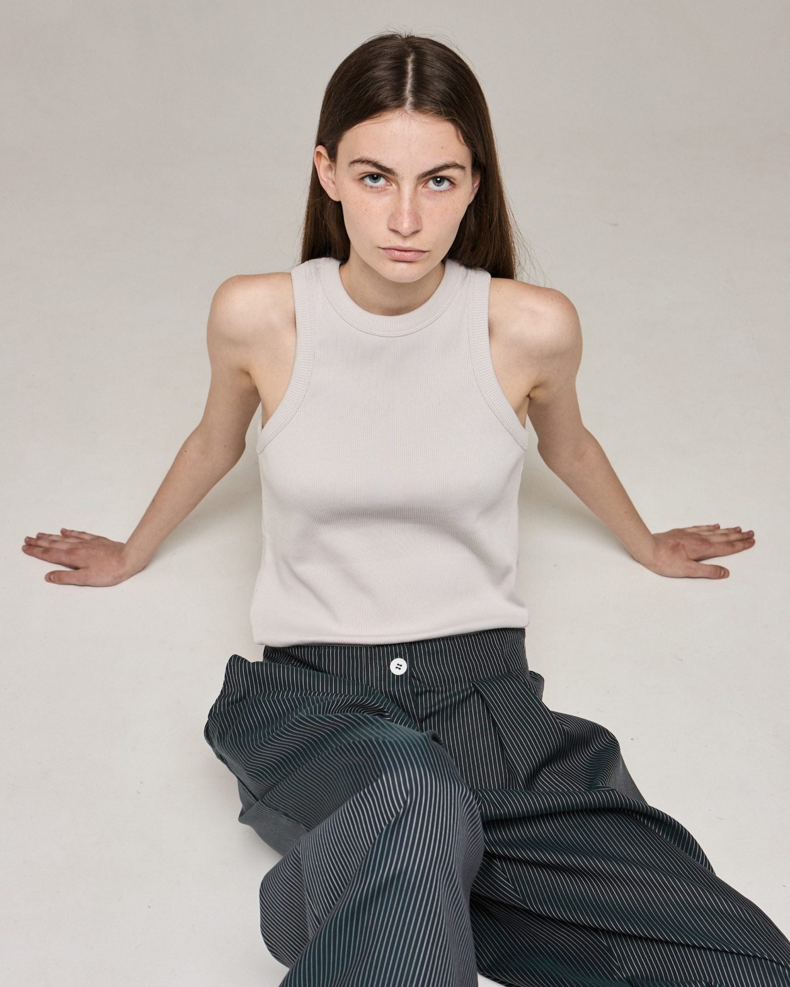 Жіночий топ молочного кольору в рубчик від ANMIREPOSE