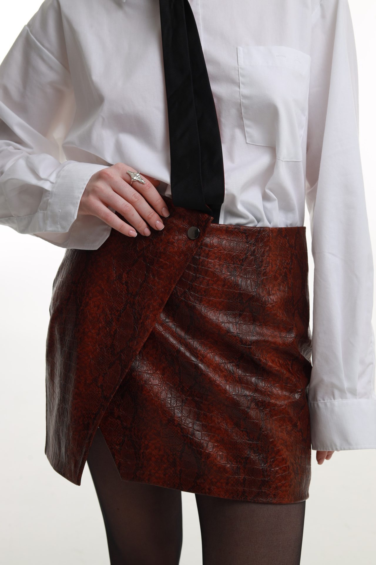 Спідниця синтетична шкіра коричнева BRU