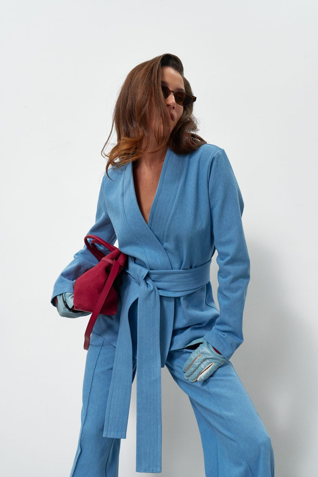 Джинсове кімоно на запах блакитного кольору від KA.EL