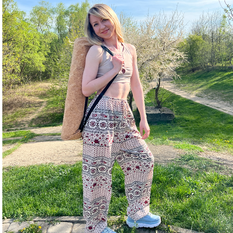 Voľné nohavice „Ethno-rose ecru“ RAO unisex, jedna veľkosť, béžové