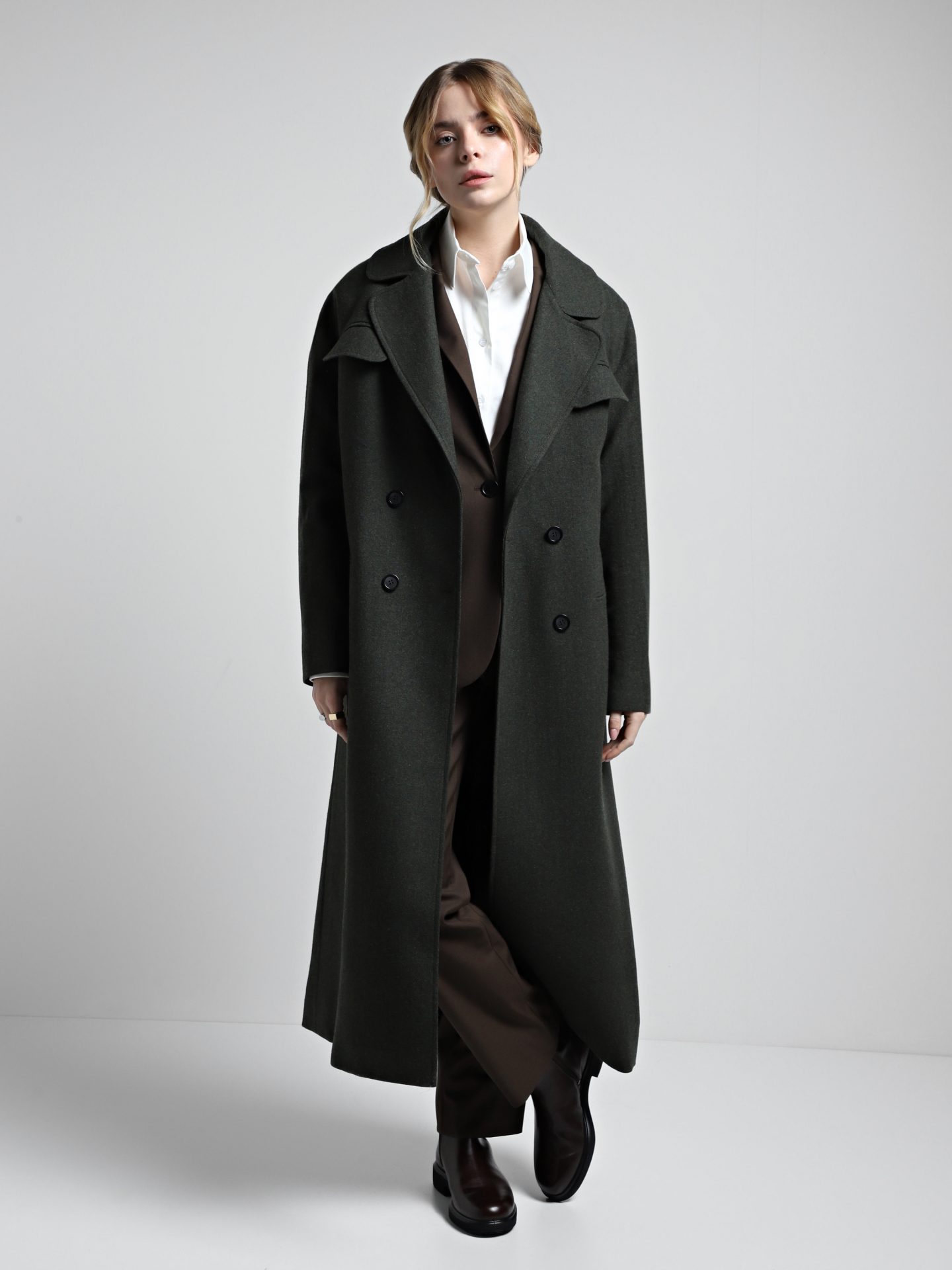 Пальто двобортне прямого силуету DUDINA