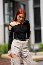 Dlhý rukáv s asymetrickým rukávom, čierny, od BRU