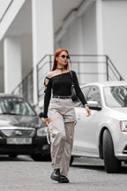 Dlhý rukáv s asymetrickým rukávom, čierny, od BRU