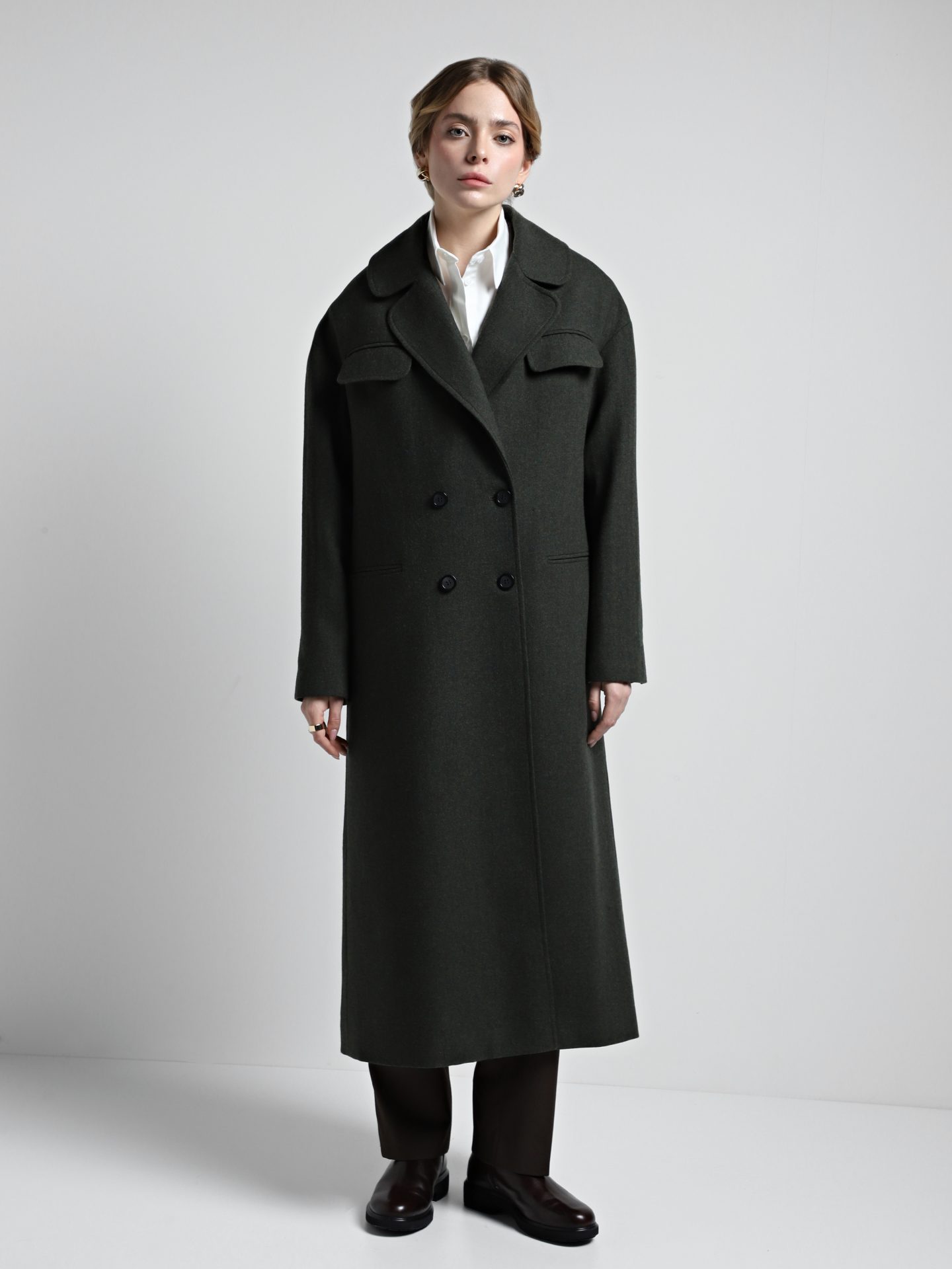 Пальто двобортне прямого силуету DUDINA