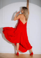 Dámske dlhé šaty s otvoreným chrbtom Red Pearl RAO ​​​​WEAR