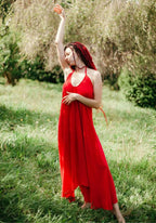 Dámske dlhé šaty s otvoreným chrbtom Red Pearl RAO ​​​​WEAR