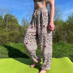 Voľné nohavice „Ethno-rose ecru“ RAO unisex, jedna veľkosť, béžové