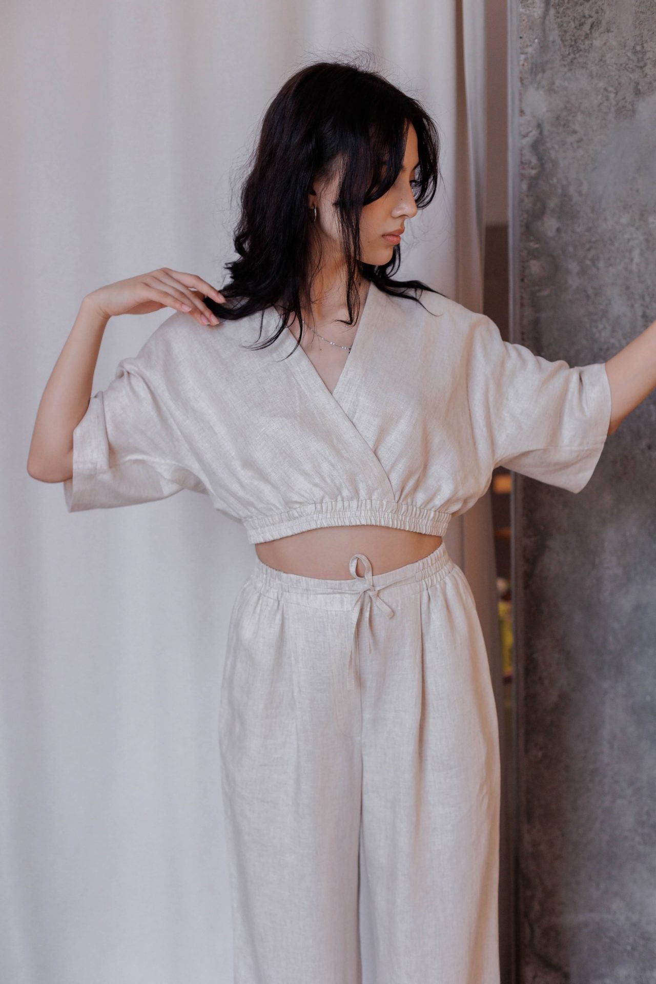 Штани з конопель, колір бежевий меланж від VIRA APPAREL