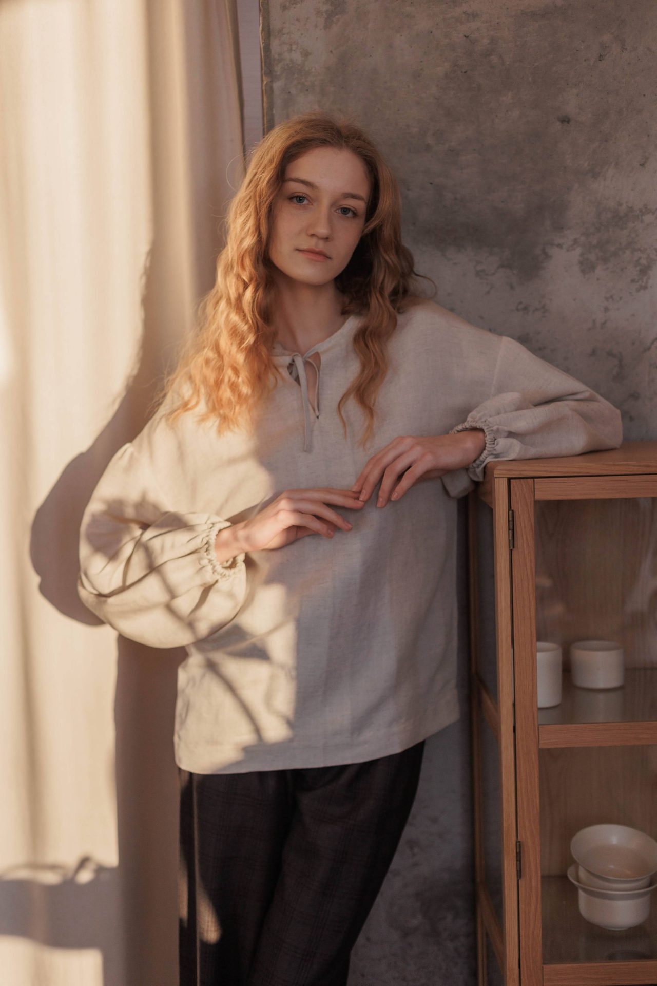 Блуза з конопель, сіро-бежевий меланж від VIRA APPAREL