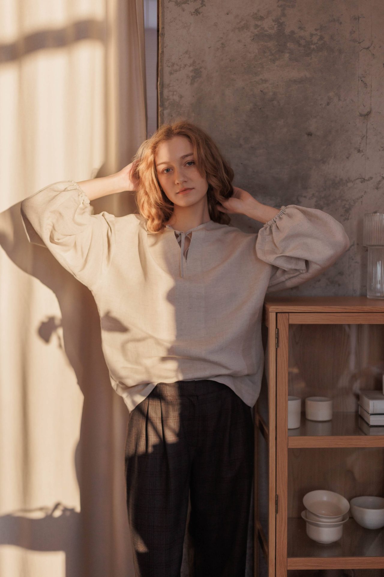 Блуза з конопель, сіро-бежевий меланж від VIRA APPAREL