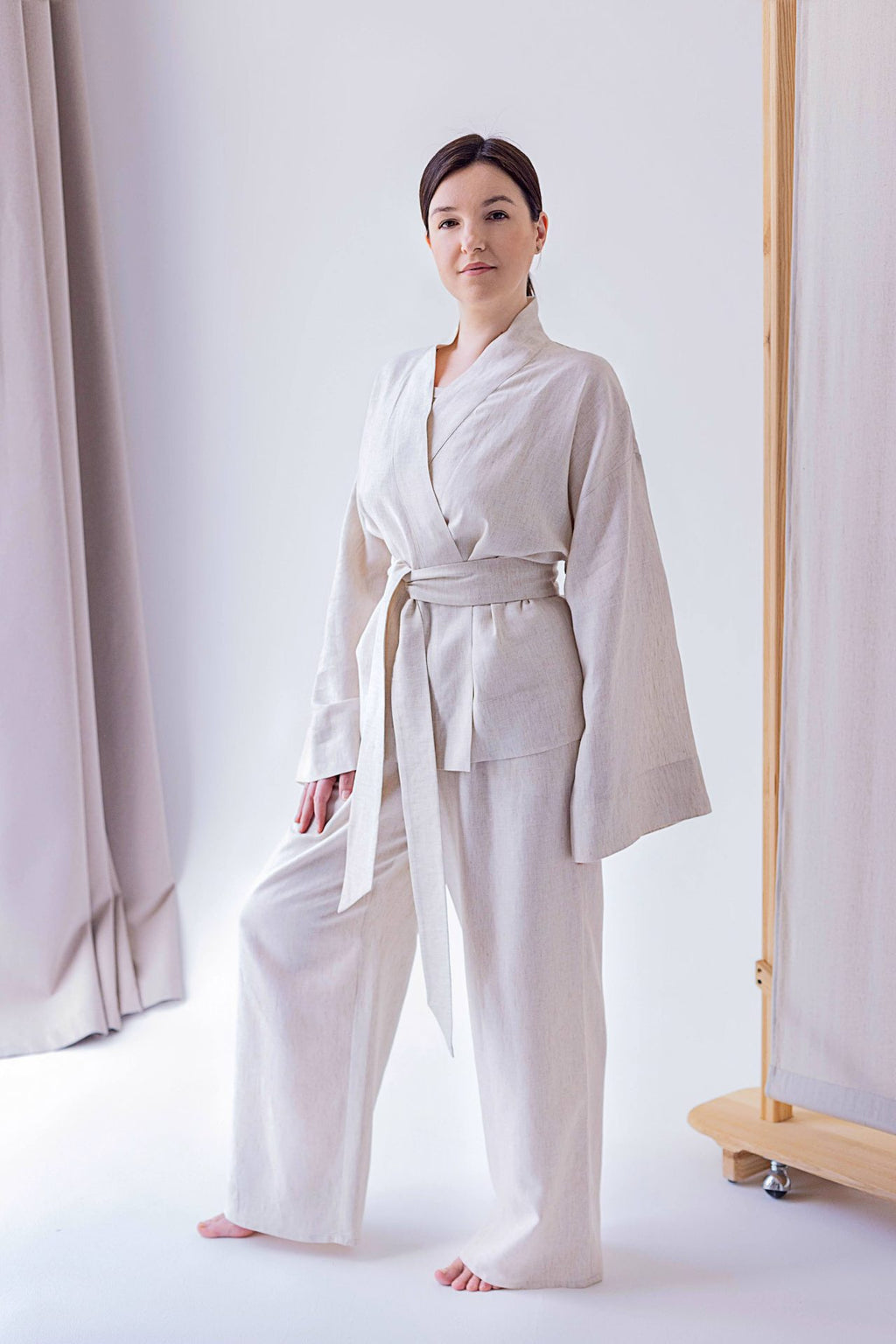 Кімоно з конопель, колір бежевий меланж від VIRA APPAREL