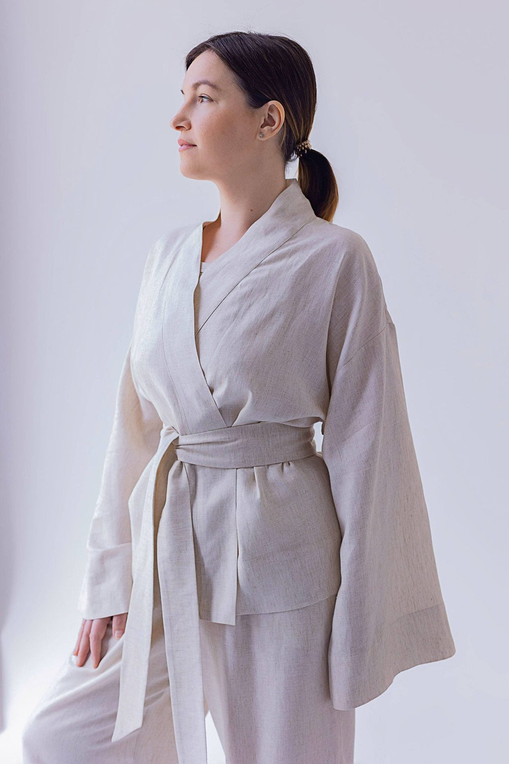 Кімоно з конопель, колір бежевий меланж від VIRA APPAREL