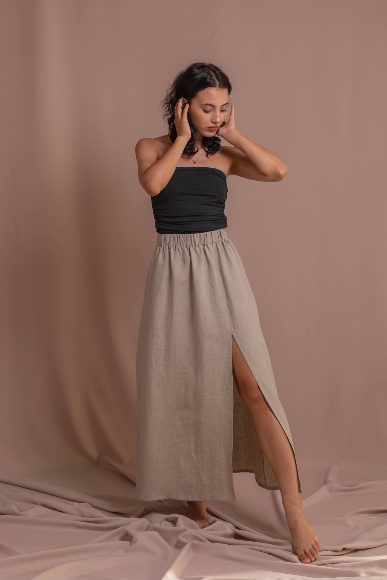 Спідниця з розрізом 100% варений льон від VIRA APPAREL