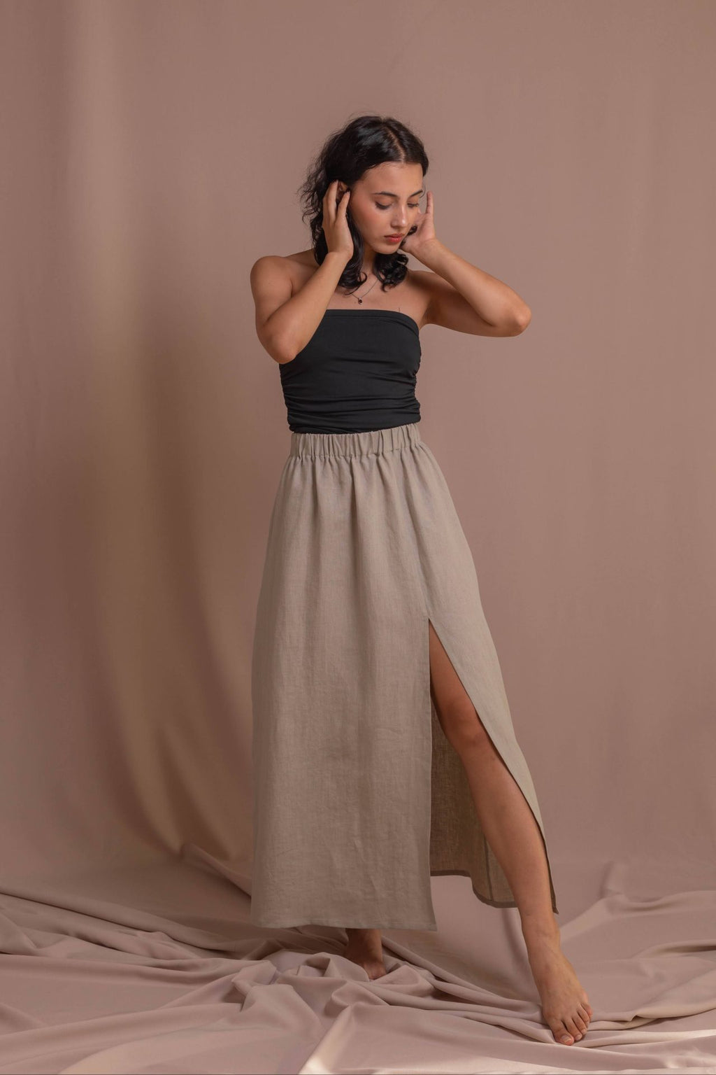 Спідниця з розрізом 100% варений льон від VIRA APPAREL