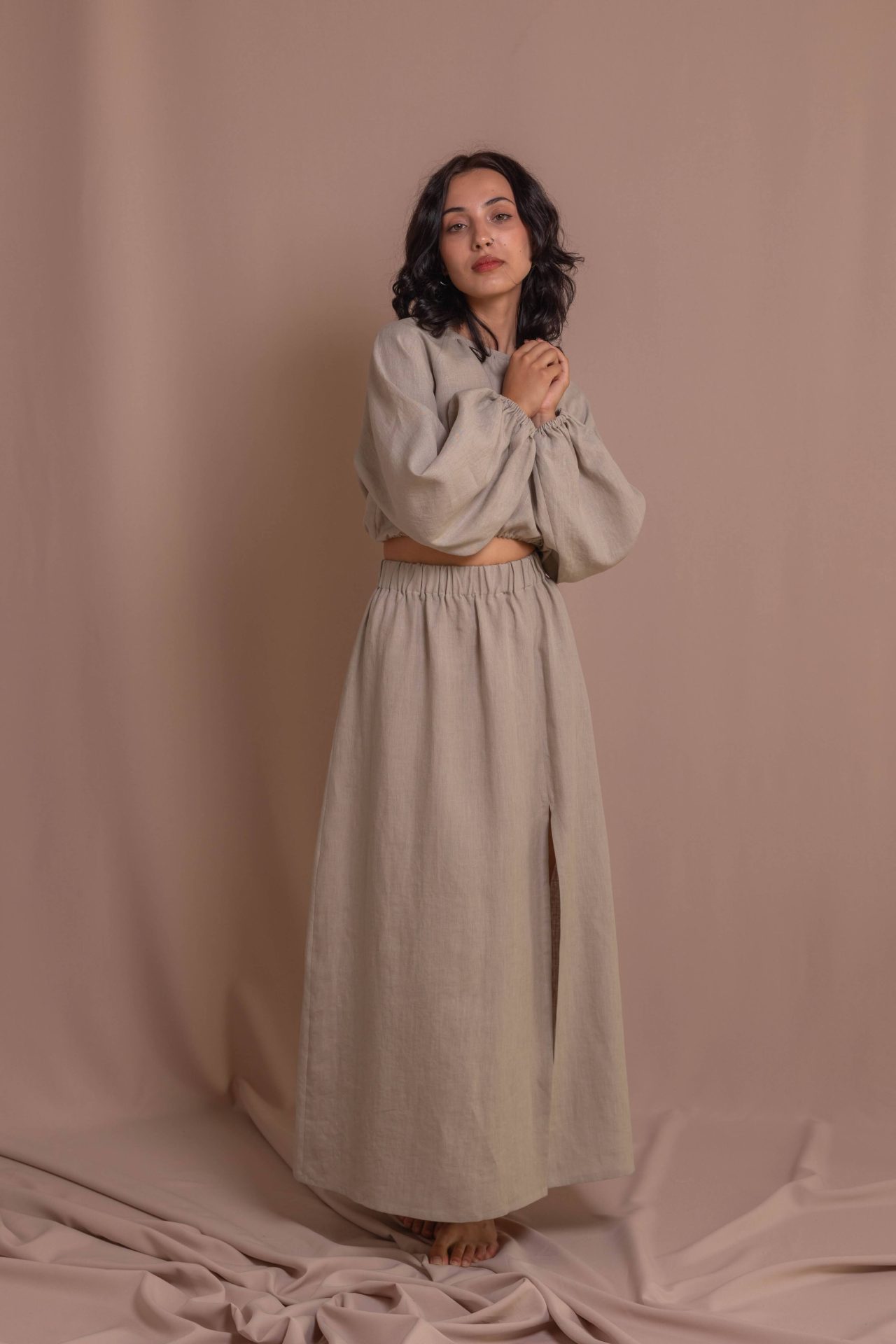 Спідниця з розрізом 100% варений льон від VIRA APPAREL