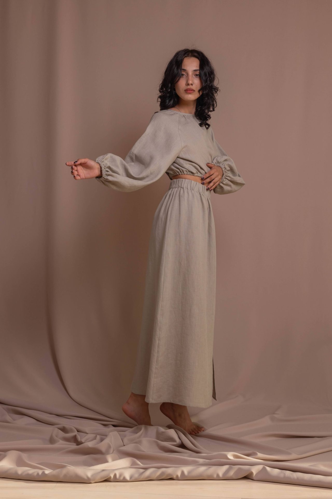 Спідниця з розрізом 100% варений льон від VIRA APPAREL