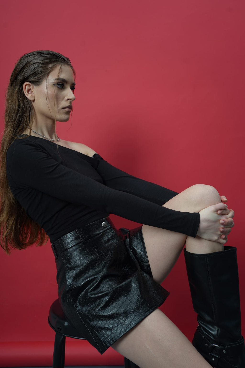 Шорти синтетична шкіра чорні BRU