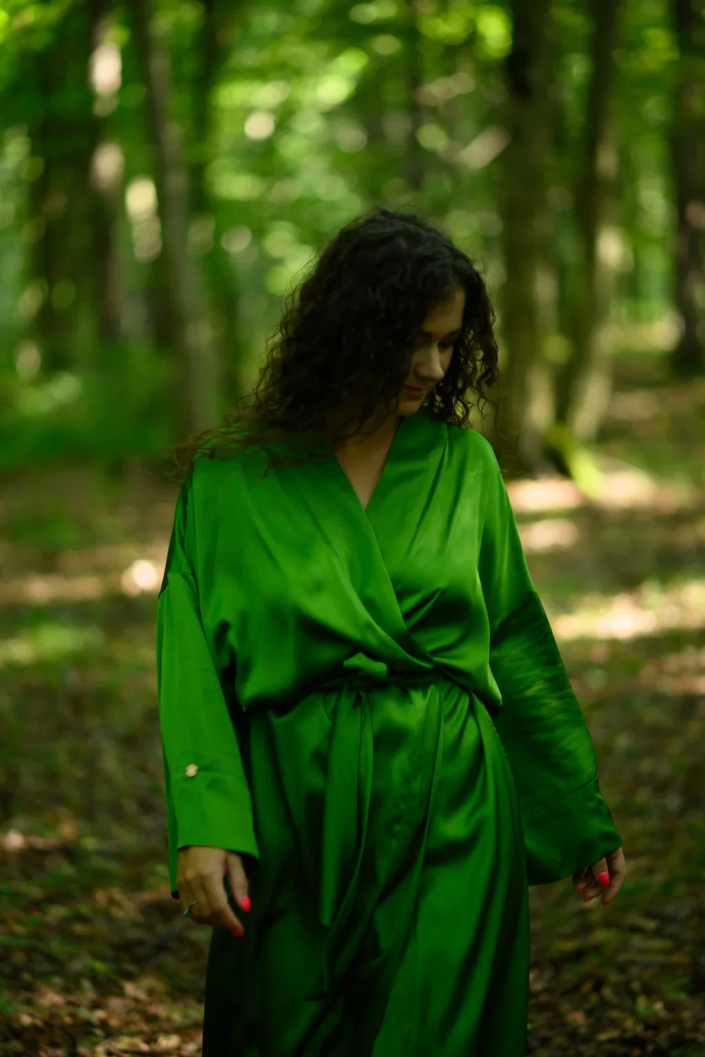 Халат жіночий зелений шовковистий з віскози довжиною максі «Відкрите серце» SAVE yourself