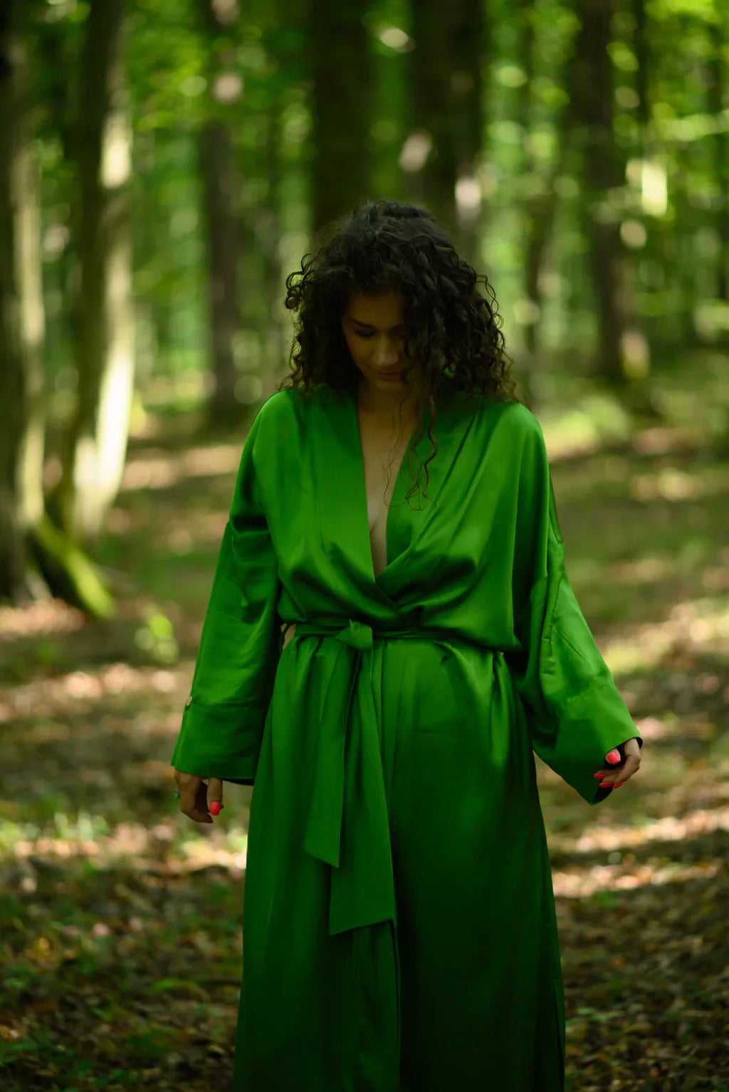 Халат жіночий зелений шовковистий з віскози довжиною максі «Відкрите серце» SAVE yourself