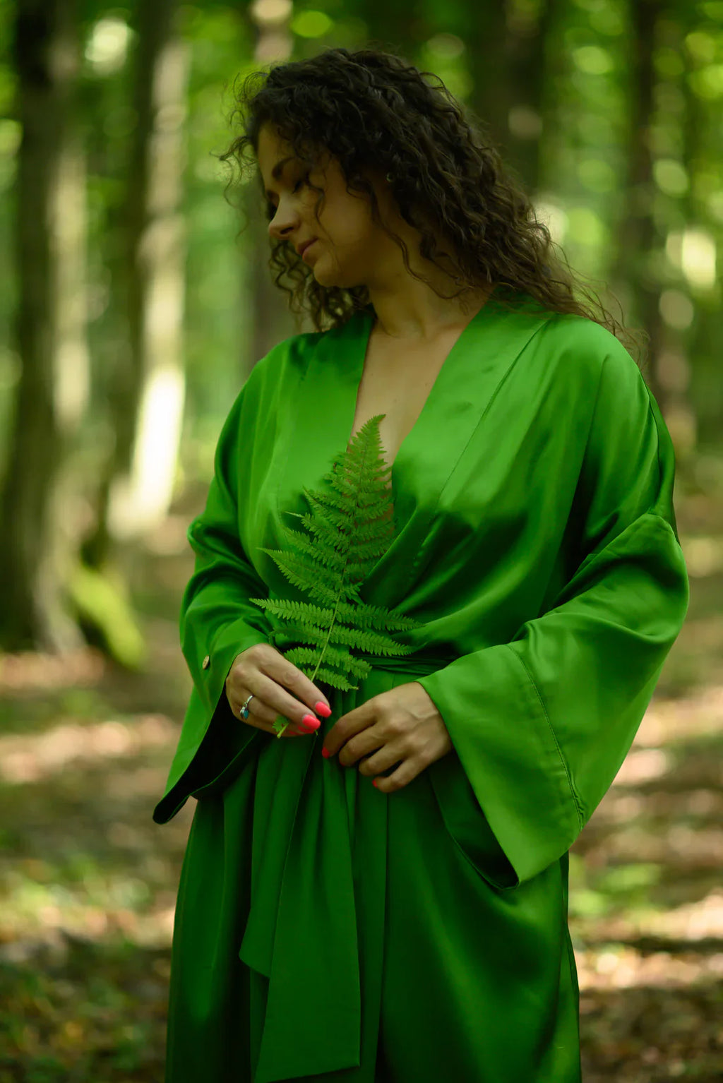 Халат жіночий зелений шовковистий з віскози довжиною максі «Відкрите серце» SAVE yourself