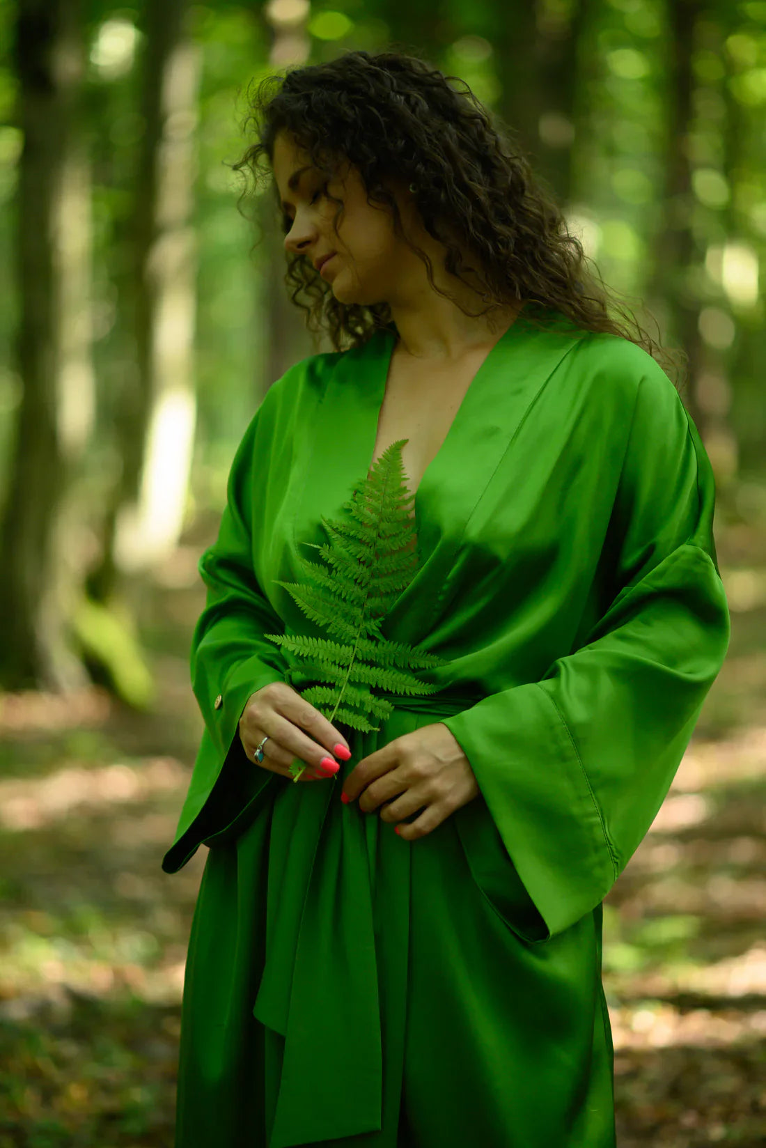 Халат жіночий зелений шовковистий з віскози довжиною максі «Відкрите серце» SAVE yourself