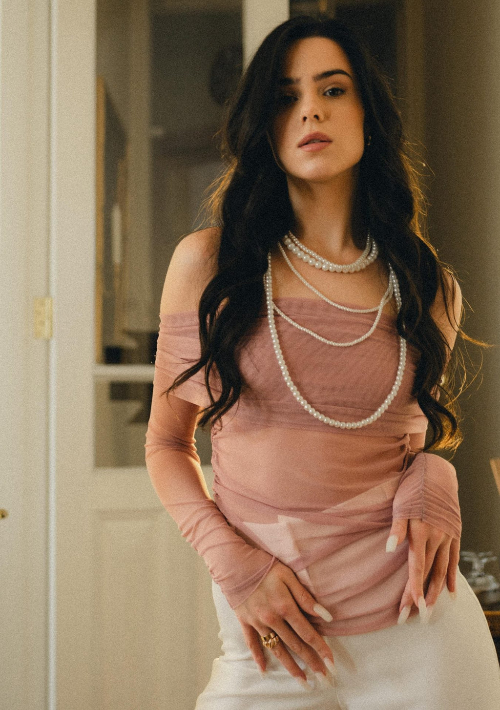 Сітка-топ на плечі, рожева KA.EL