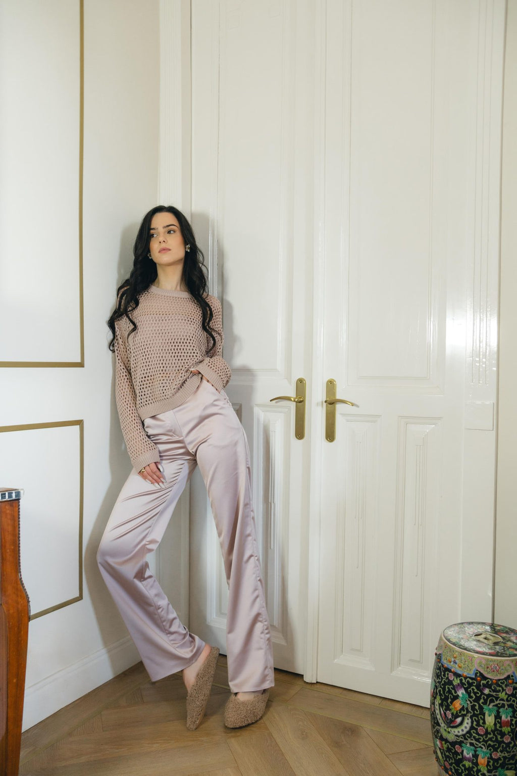 Hodvábne nohavice, púdrové KA.EL