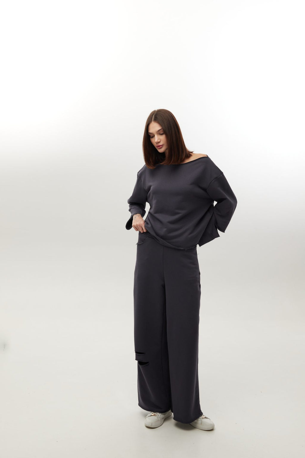 Трикотажні широкі брюки з розрізами BRU