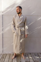 Халат чоловічий з льону довжиною максі пісочного кольору «VIL’NUY» від SAVE yourself