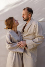 Халат чоловічий з льону довжиною максі пісочного кольору «VIL’NUY» від SAVE yourself