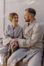 Халат чоловічий з льону довжиною максі пісочного кольору «VIL’NUY» від SAVE yourself