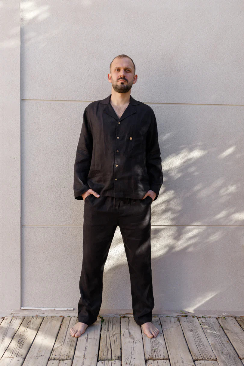 Костюм чоловічий чорний з льону від SAVE yourself