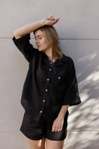 Костюм жіночий чорний з льону від SAVE yourself