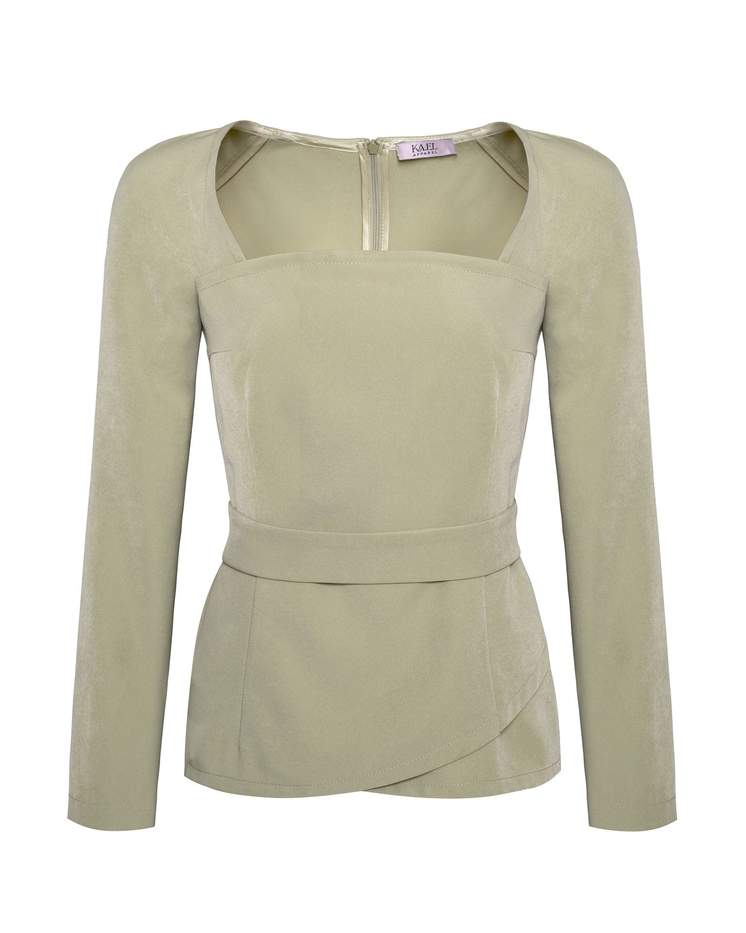Елегантний костюм із поясом, оливка KA.EL