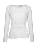 Елегантний костюм із поясом, молочний KA.EL