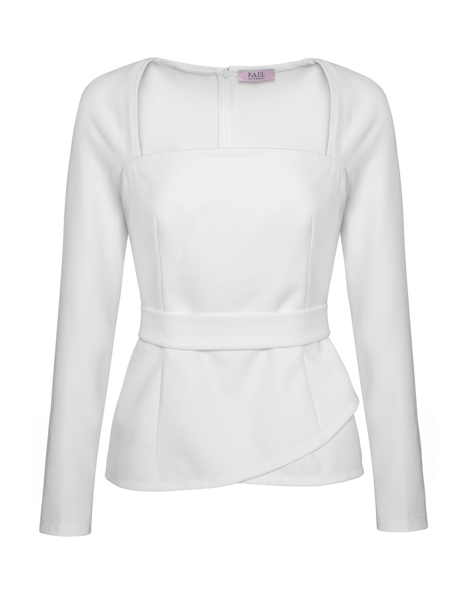 Елегантний костюм із поясом, молочний KA.EL