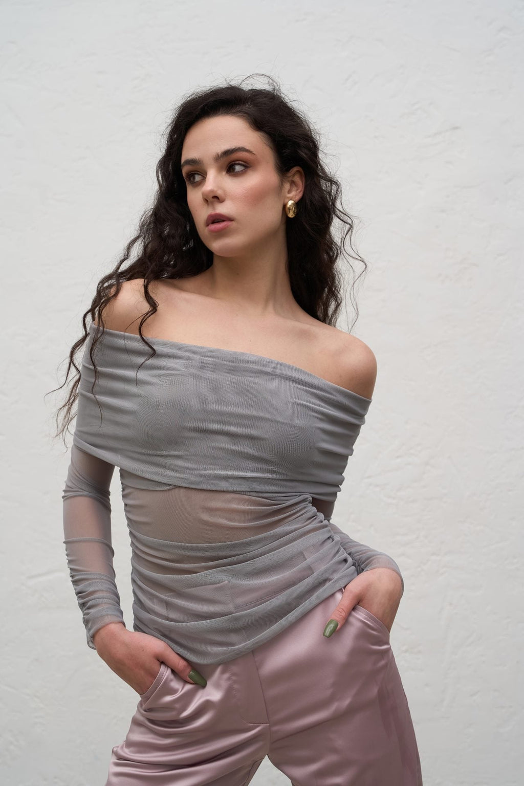 Сітка-топ на плечі, сірий KA.EL