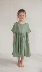 Дитяча сукня Емма з легкої кропиви, колір шалфейний