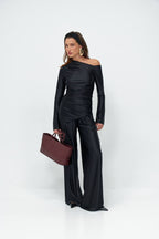 Čierny set s topom a širokými nohavicami od KA.EL