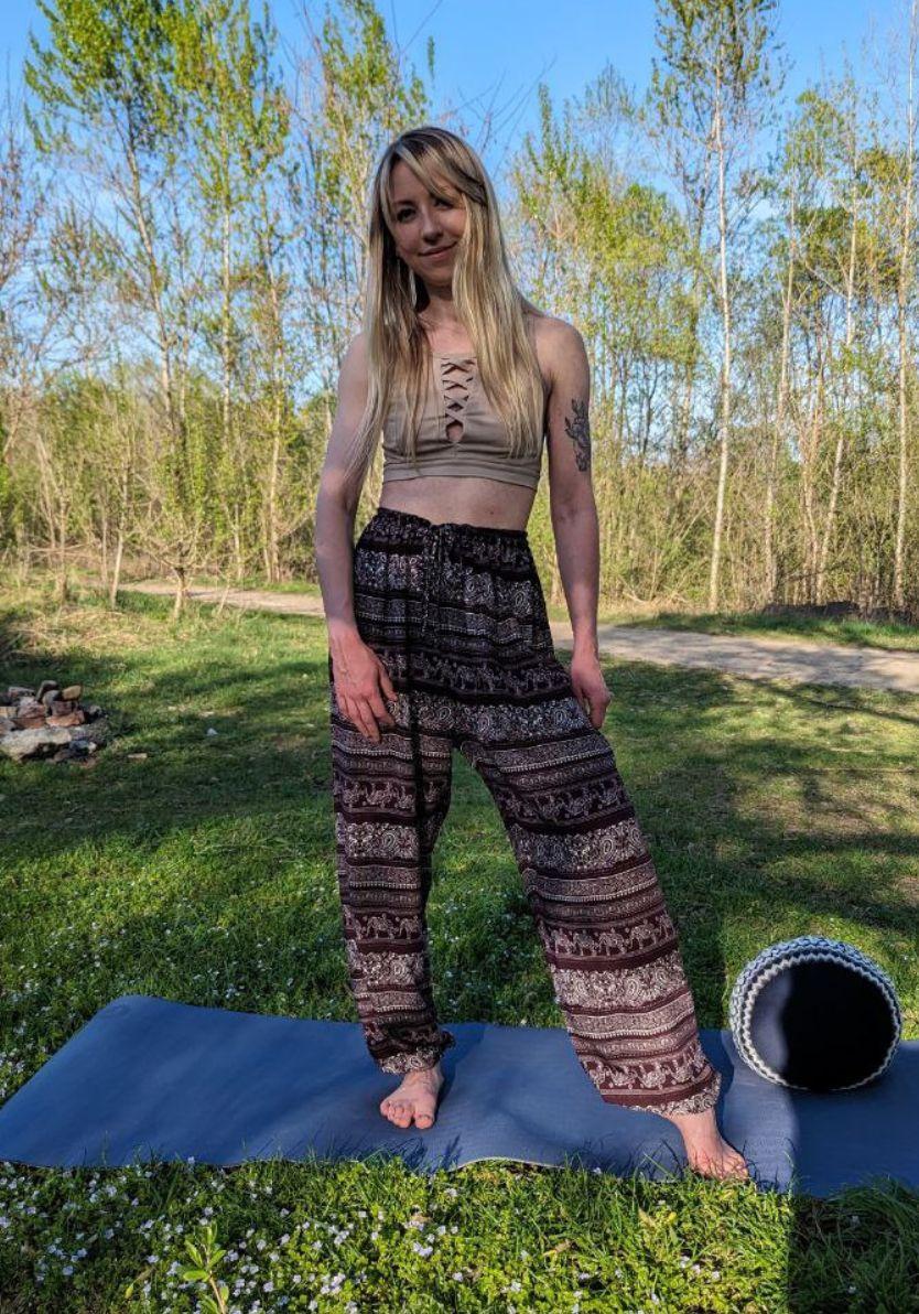 Широкі вільні легкі штани для йоги "Elephant maroon" від RAO в індійському стилі