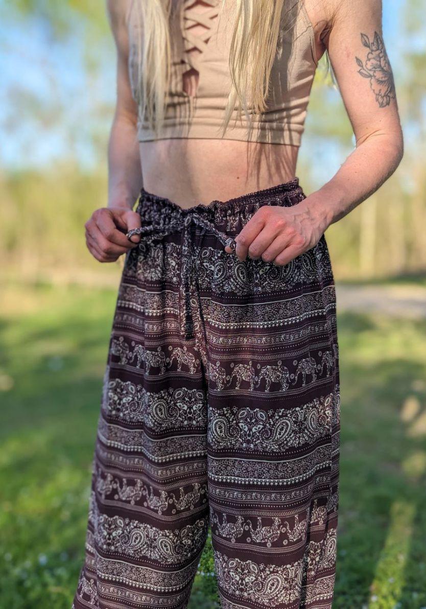 Широкі вільні легкі штани для йоги "Elephant maroon" від RAO в індійському стилі