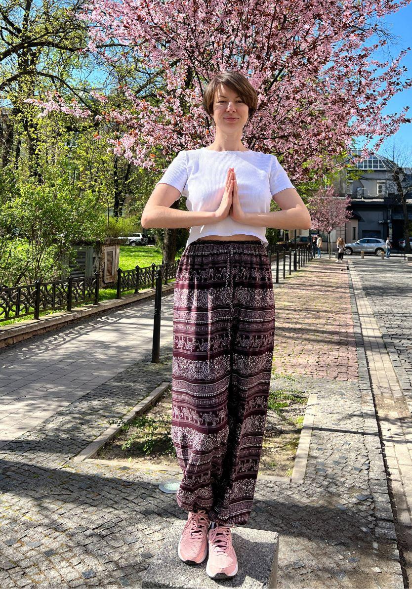 Широкі вільні легкі штани для йоги "Elephant maroon" від RAO в індійському стилі